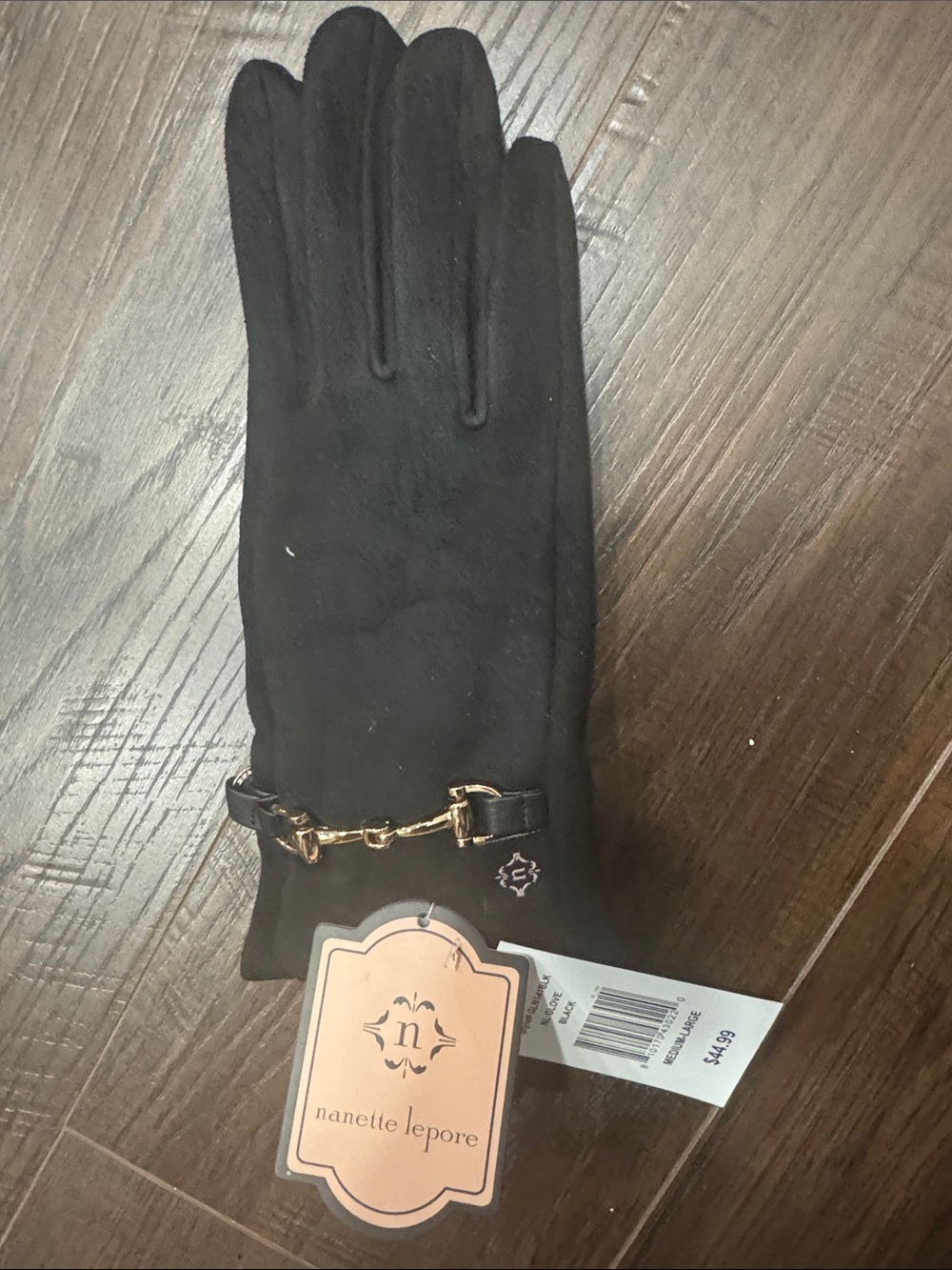 Nanette Lepore Black Gloves with Gold Chain Accent
